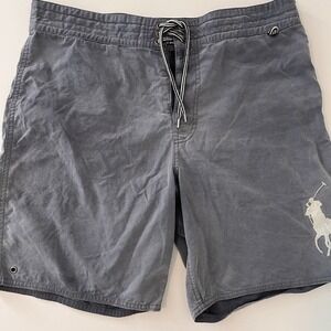 POLO RALPH LAUREN Board Shorts Blue White‎ Big Pony Trunks VTG Look Size Medium